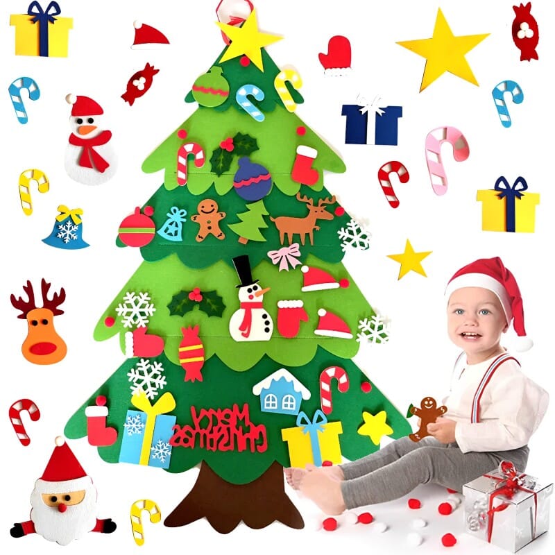Felt Christmas Tree with 30 Ornaments + 5M LED Lights