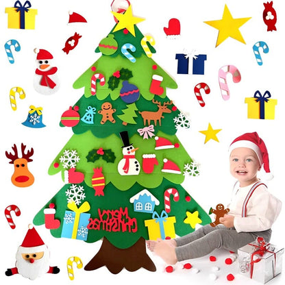 Felt Christmas Tree with 30 Ornaments + 5M LED Lights