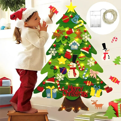 Felt Christmas Tree with 30 Ornaments + 5M LED Lights