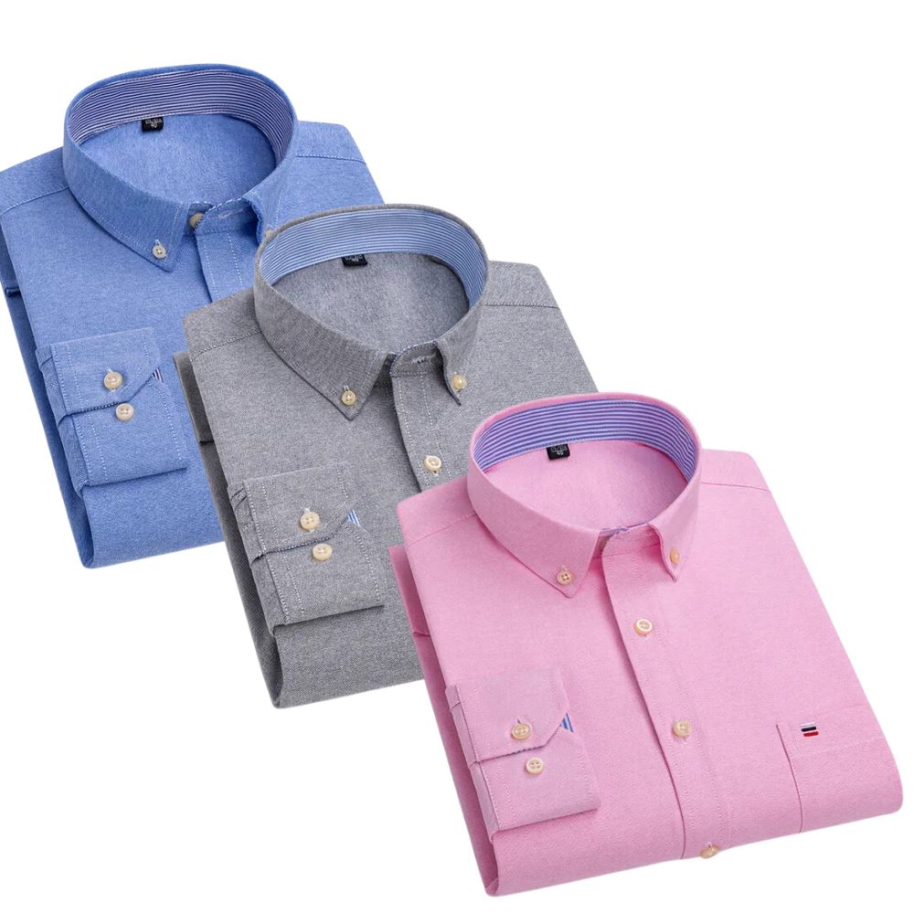 Men's Oxford Long Sleeve Shirt 3-Pack - 100% Cotton