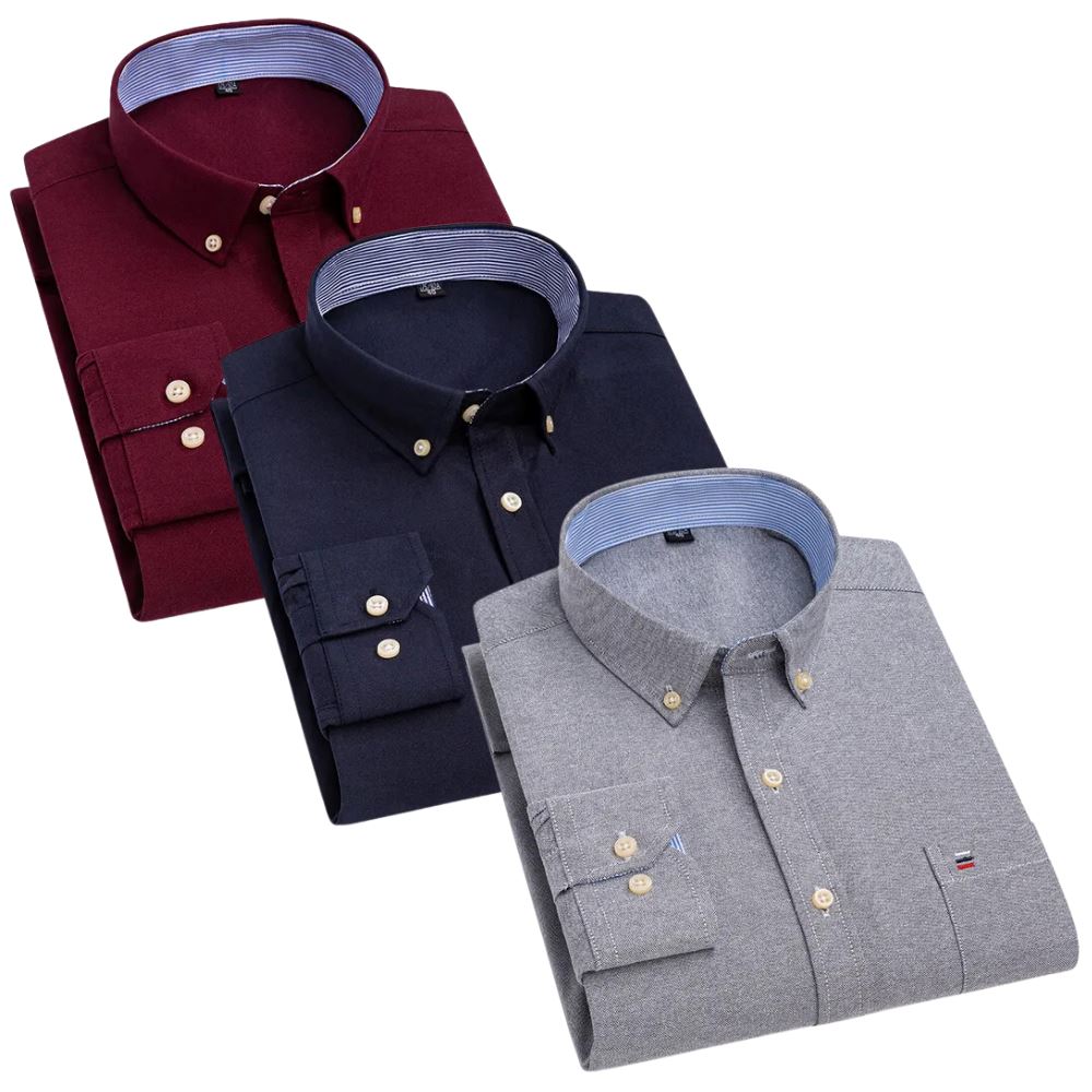 Men's Oxford Long Sleeve Shirt 3-Pack - 100% Cotton