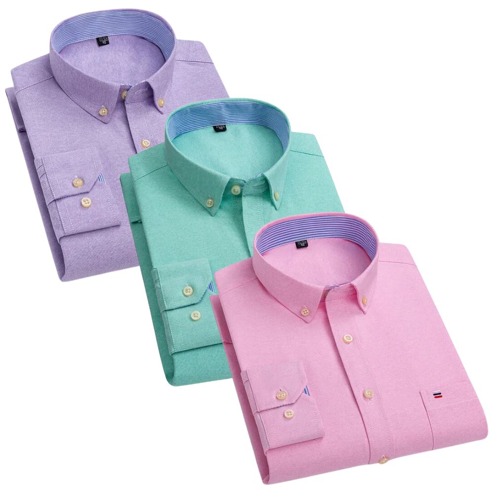 Men's Oxford Long Sleeve Shirt 3-Pack - 100% Cotton