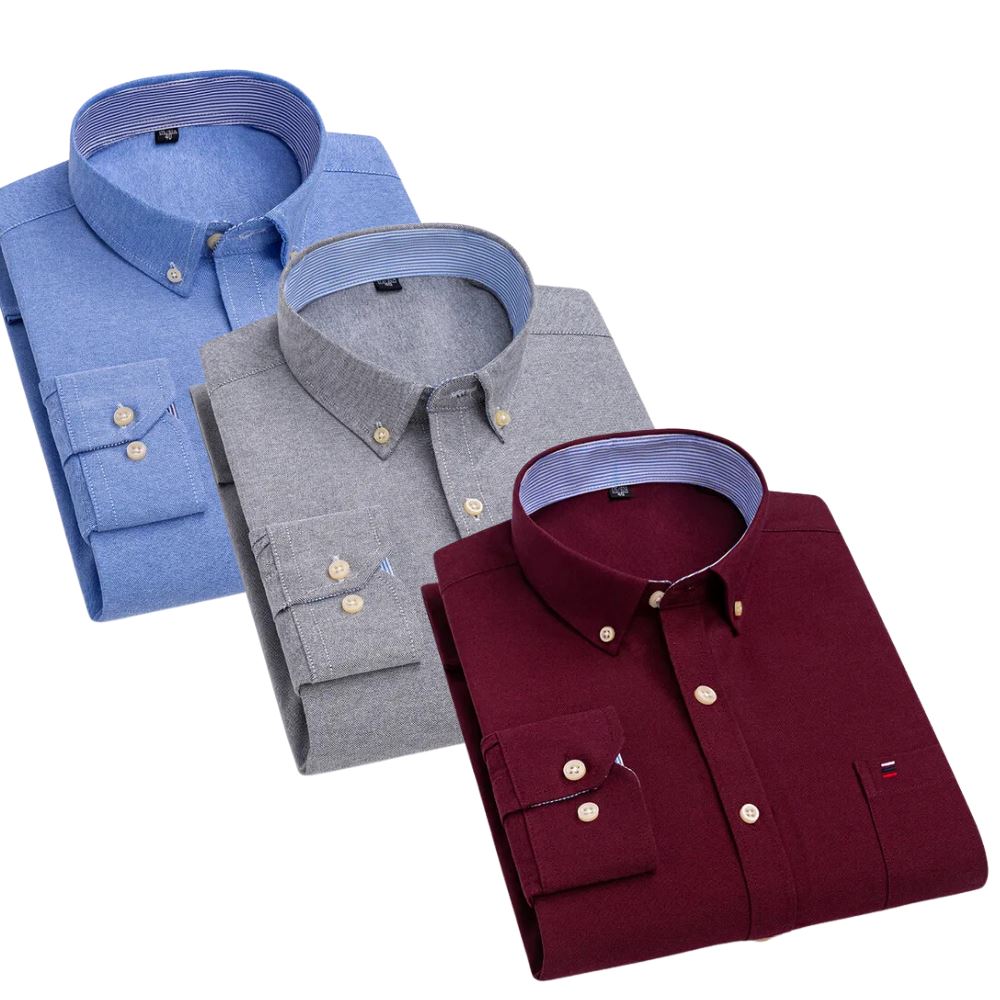 Men's Oxford Long Sleeve Shirt 3-Pack - 100% Cotton