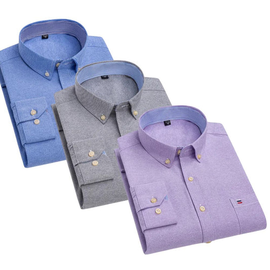 Men's Oxford Long Sleeve Shirt 3-Pack - 100% Cotton