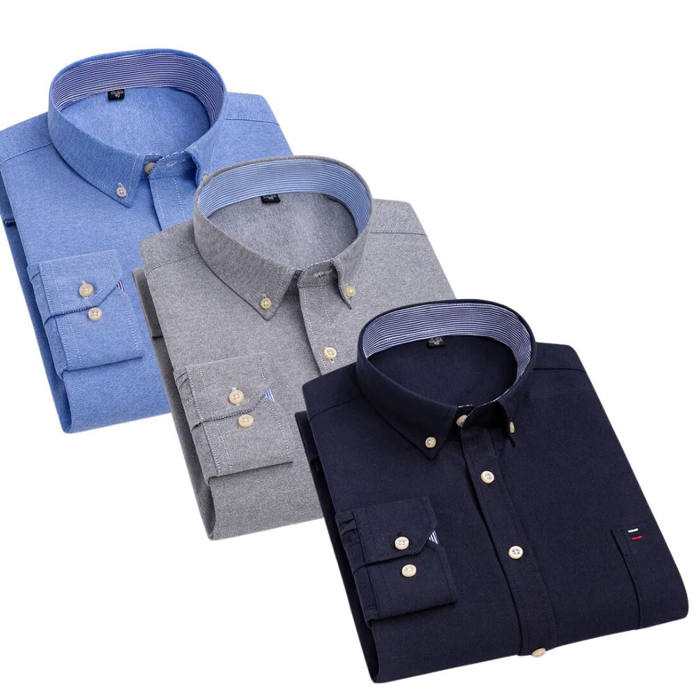 Men's Oxford Long Sleeve Shirt 3-Pack - 100% Cotton
