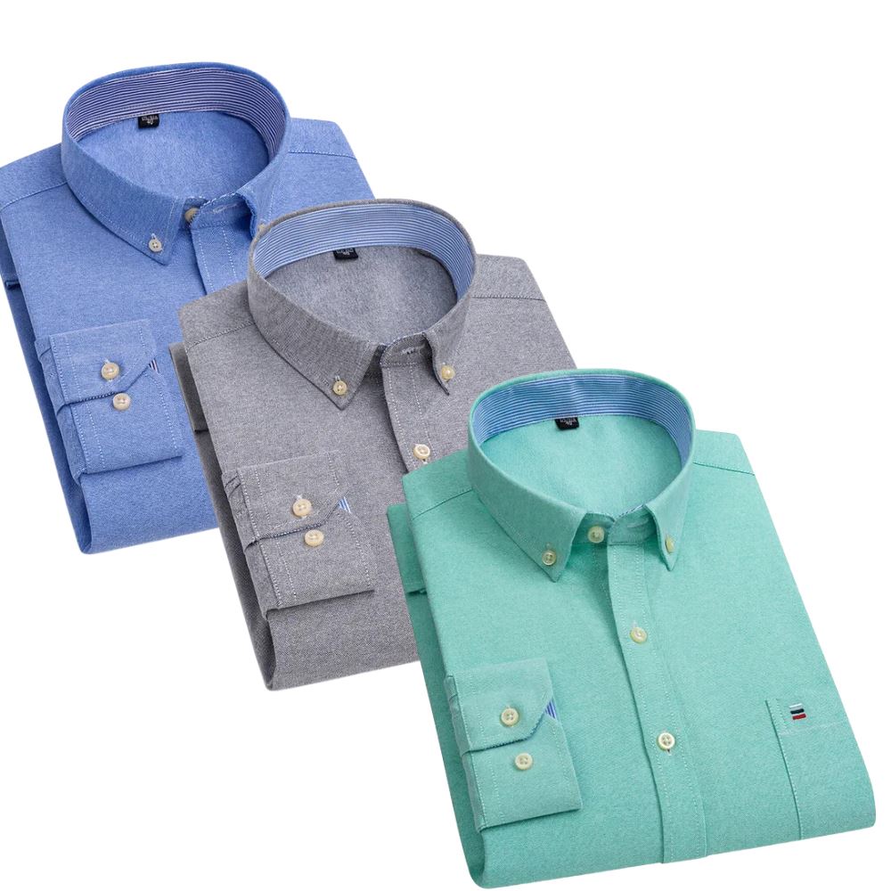 Men's Oxford Long Sleeve Shirt 3-Pack - 100% Cotton